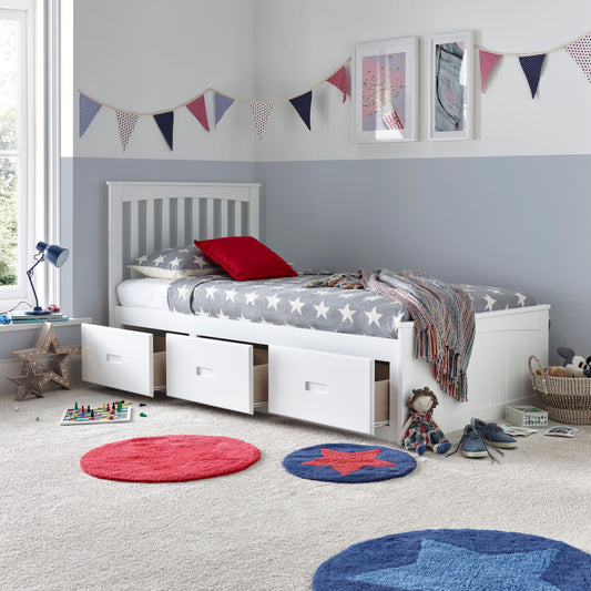 Quest Wooden Kid Bed - Storage bed with 3 drawers (White or Grey)