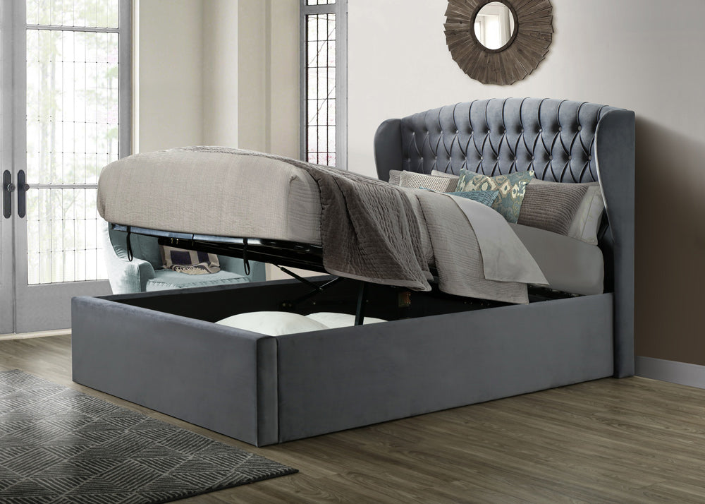 Warwick Velvet Ottoman Bed (Oatmeal, Grey)