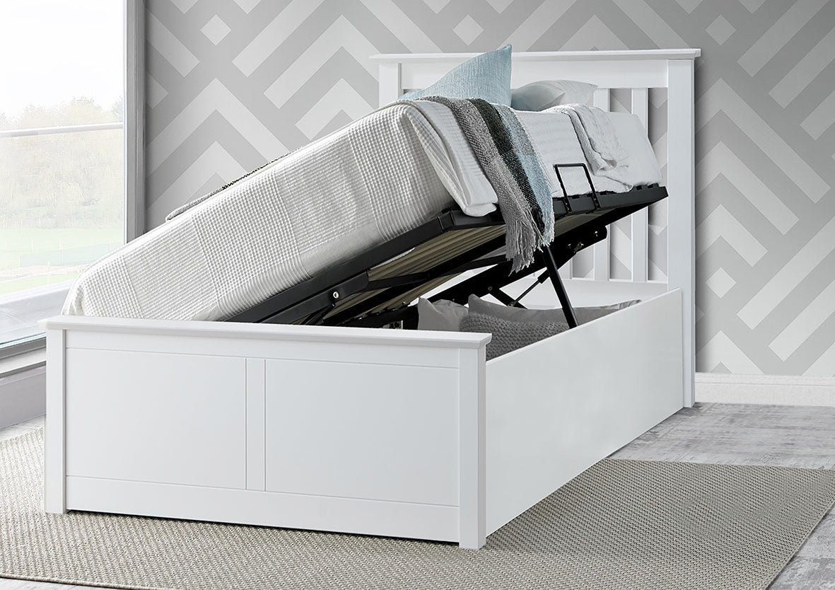 Francis Wooden Single Ottoman Bed (white, grey, oak)