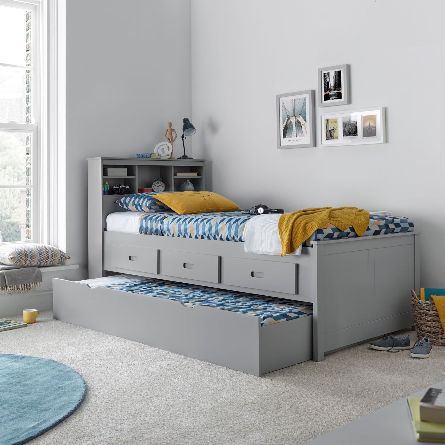 Veera Guest Bed With Trundle (White or Grey)