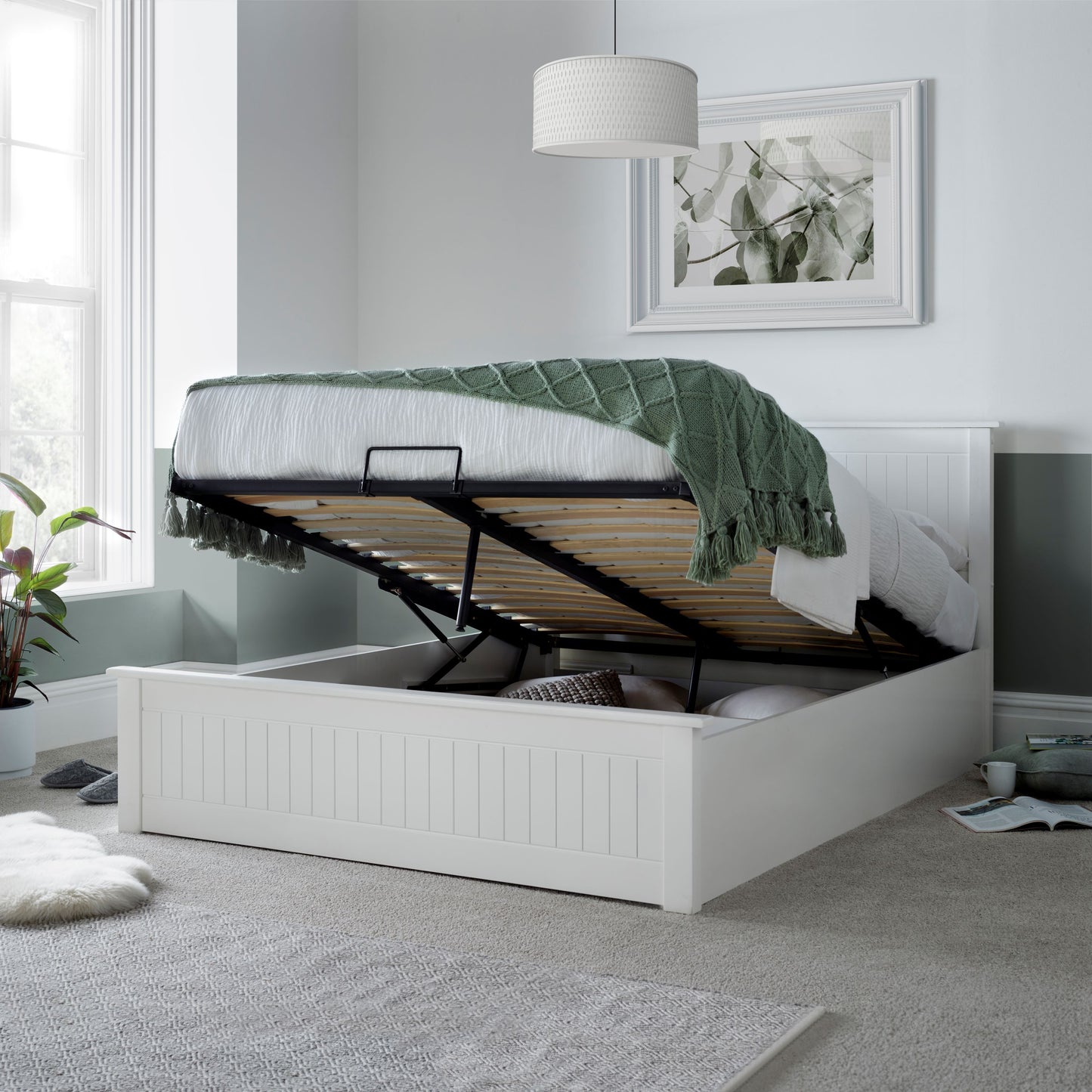 Dawson White Wooden Ottoman Bed