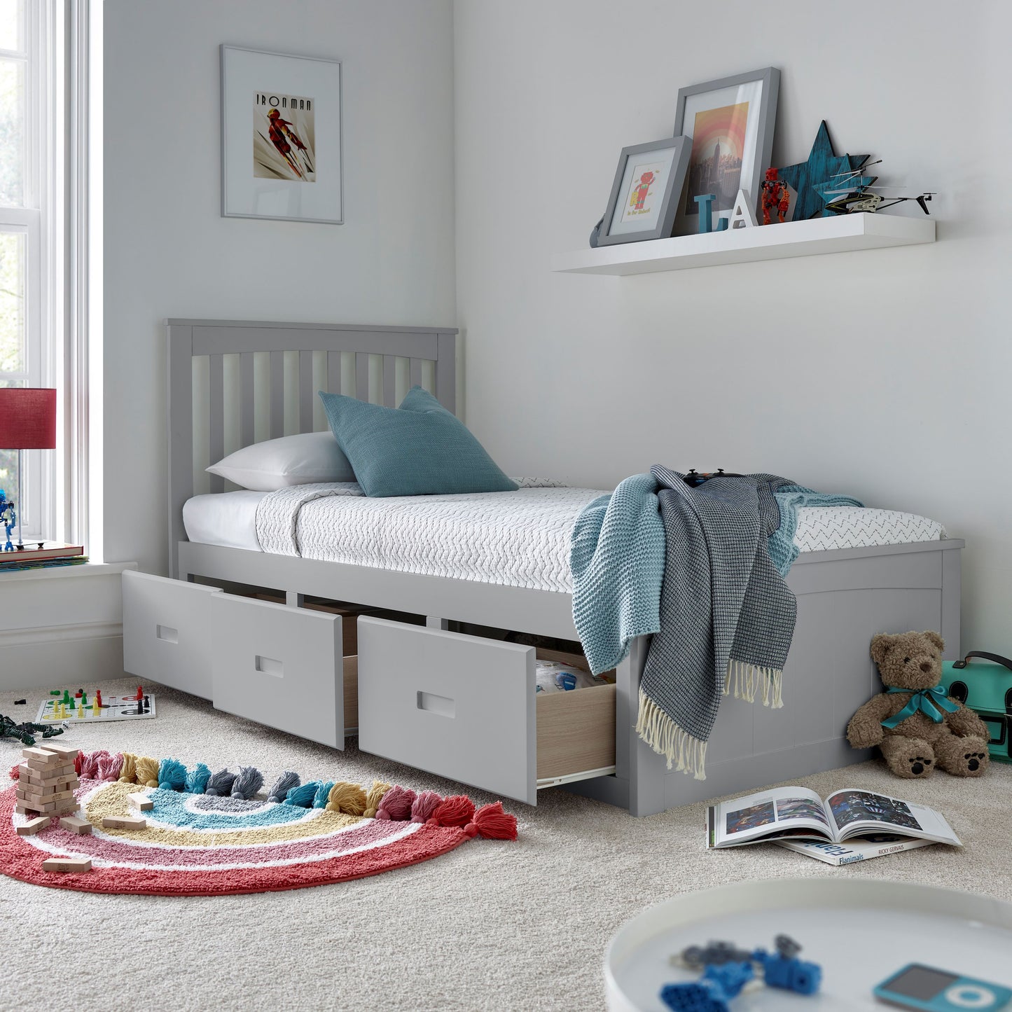 Quest Wooden Kid Bed - Storage bed with 3 drawers (White or Grey)