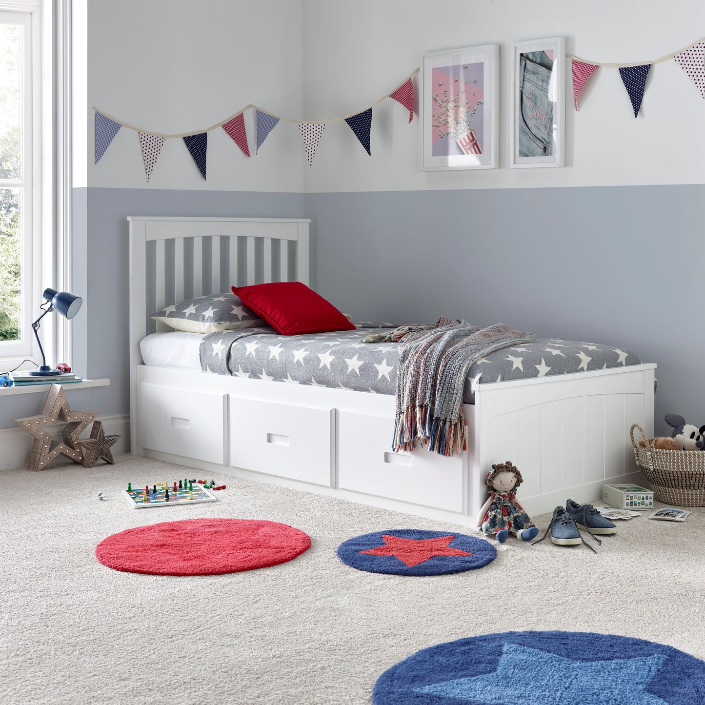 Quest Wooden Kid Bed - Storage bed with 3 drawers (White or Grey)