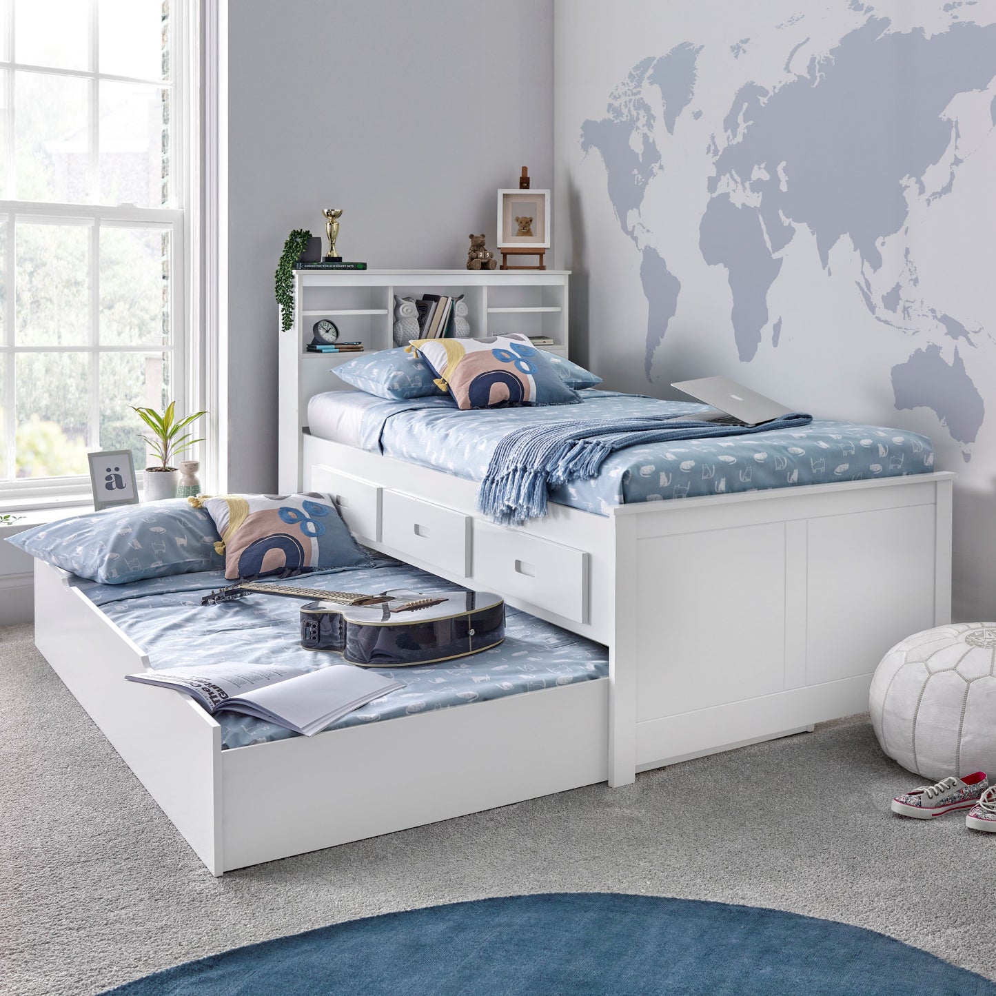 Veera Guest Bed With Trundle (White or Grey)