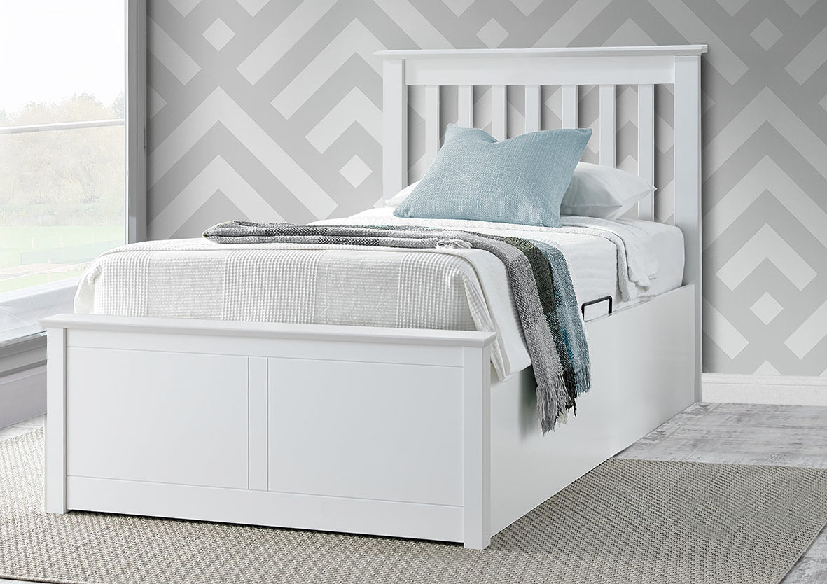 Francis Wooden Single Ottoman Bed (white, grey, oak)