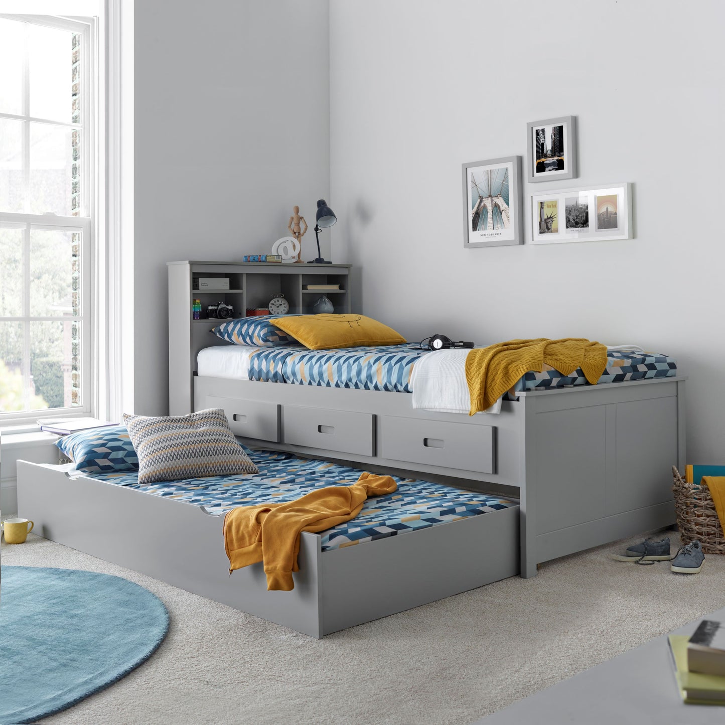 Veera Guest Bed With Trundle (White or Grey)