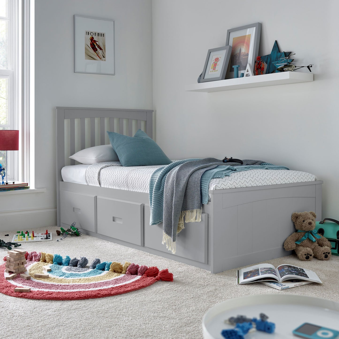 Quest Wooden Kid Bed - Storage bed with 3 drawers (White or Grey)