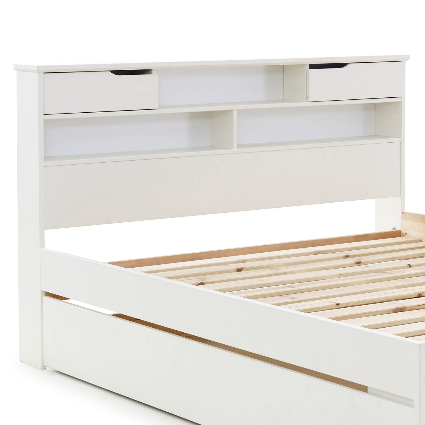 Fabio wooden bed with plenty of storage space (white, grey)