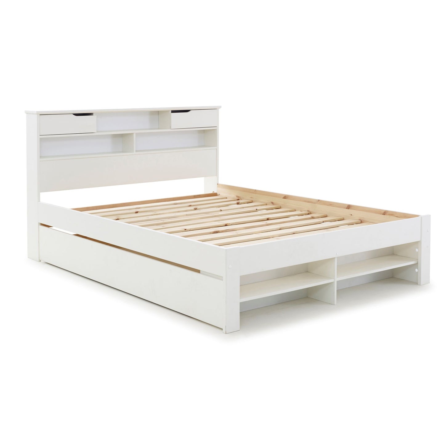 Fabio wooden bed with plenty of storage space (white, grey)