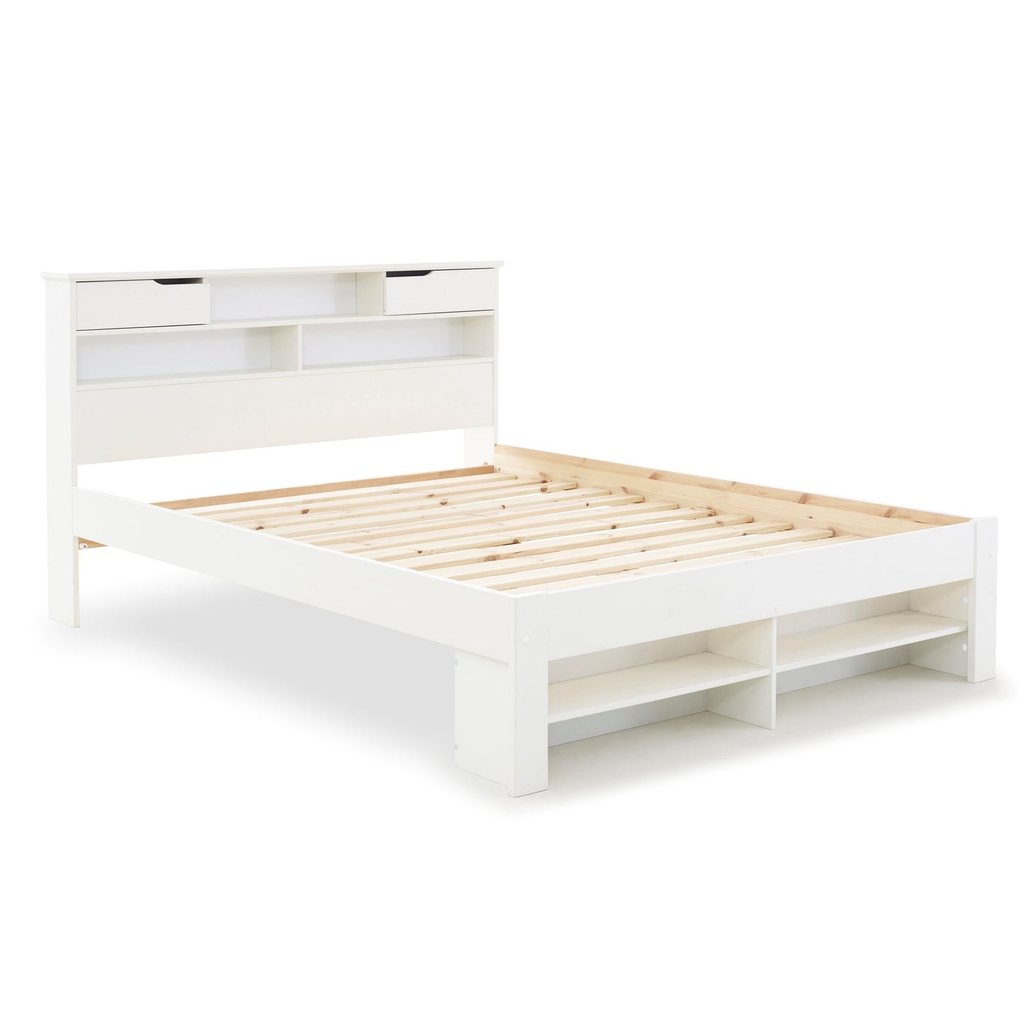 Fabio wooden bed with plenty of storage space (white, grey)