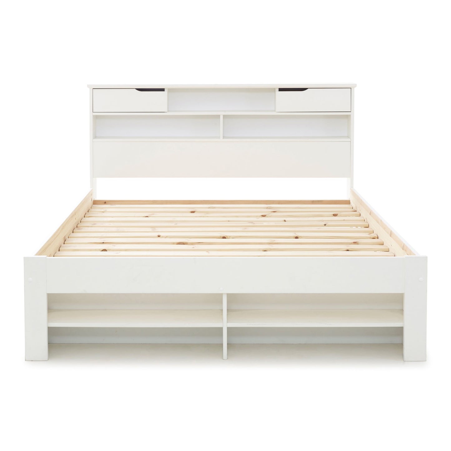 Fabio wooden bed with plenty of storage space (white, grey)