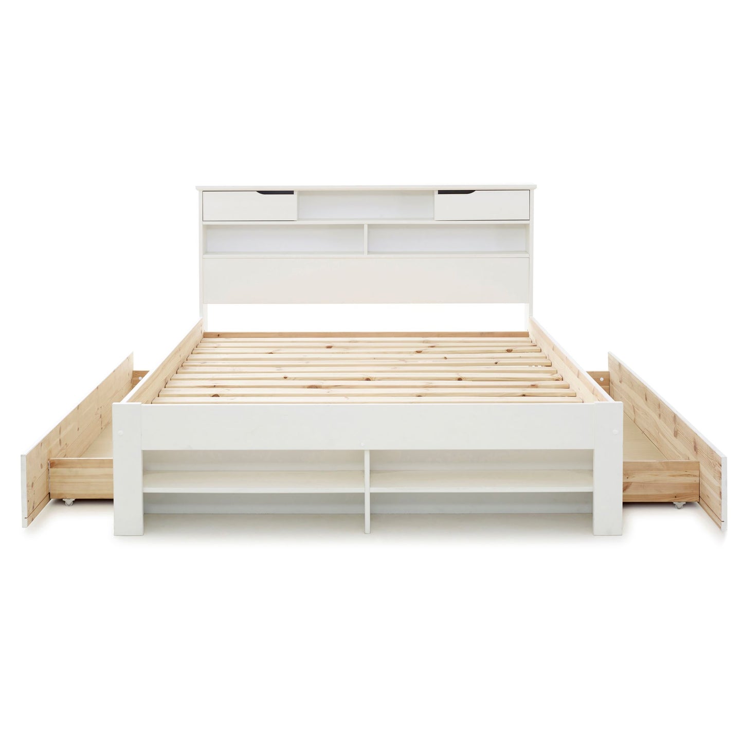 Fabio wooden bed with plenty of storage space (white, grey)