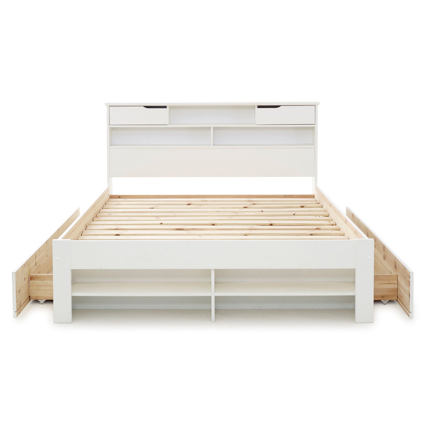 Fabio wooden bed with plenty of storage space (white, grey)