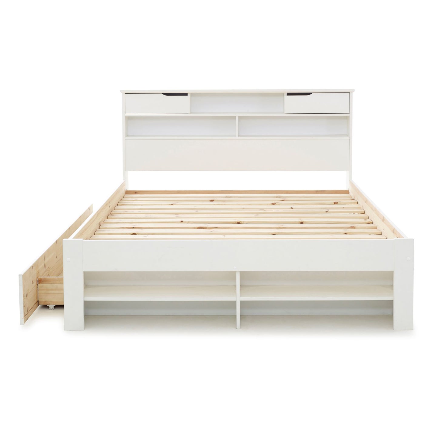 Fabio wooden bed with plenty of storage space (white, grey)