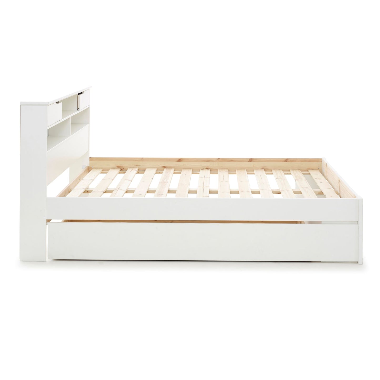 Fabio wooden bed with plenty of storage space (white, grey)