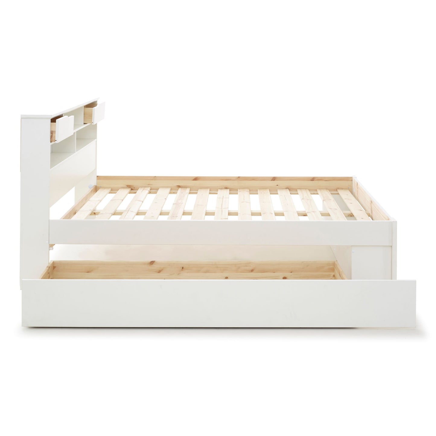 Fabio wooden bed with plenty of storage space (white, grey)