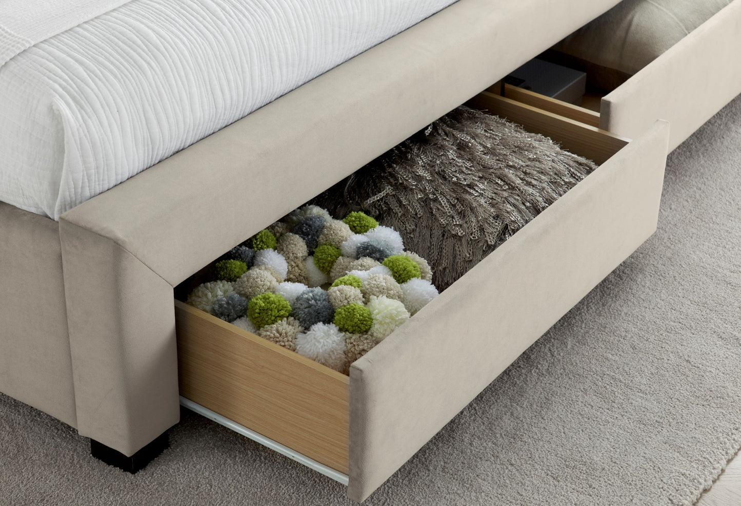 Newton Warm Stone Velvet 4 Drawer Storage Bed