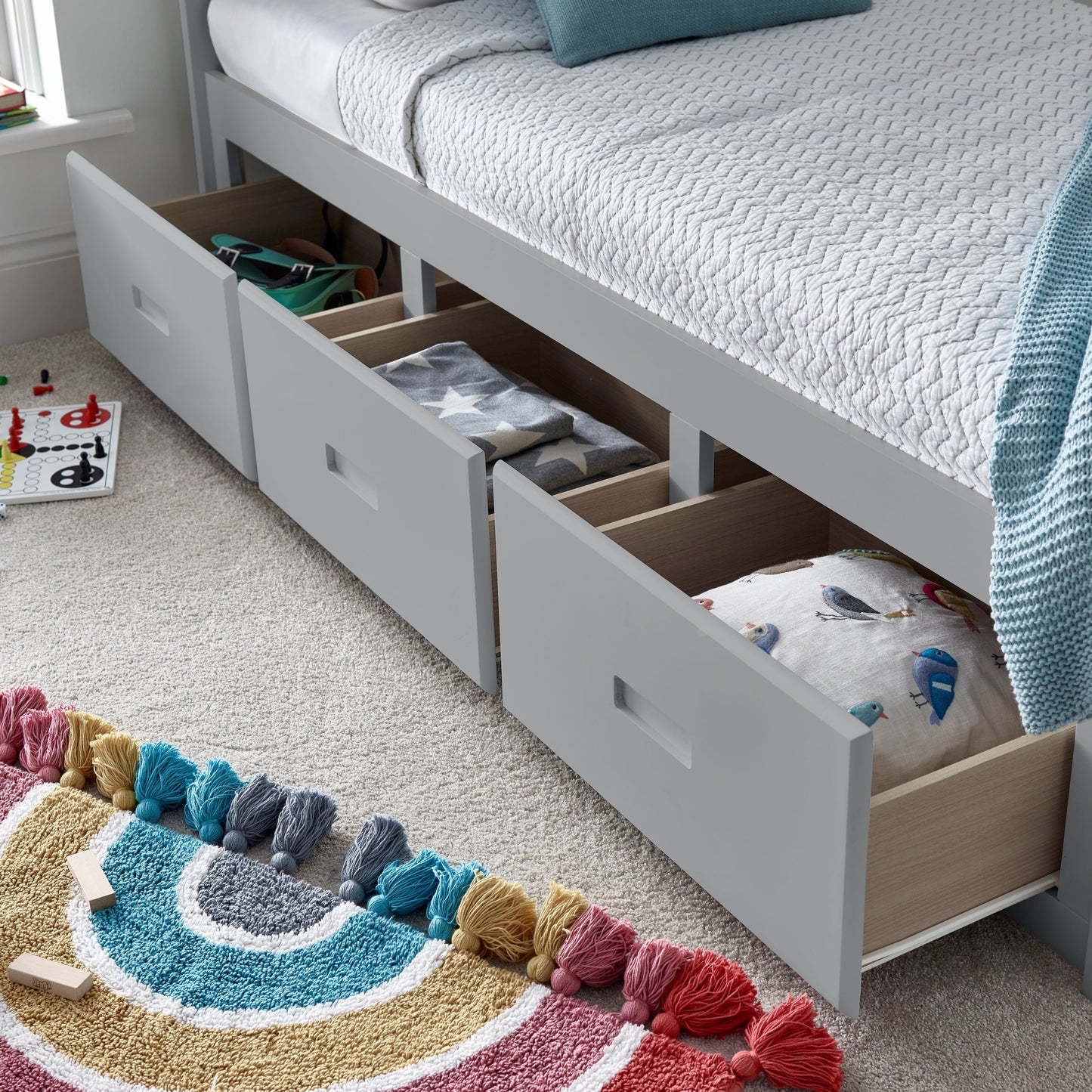 Quest Wooden Kid Bed - Storage bed with 3 drawers (White or Grey)