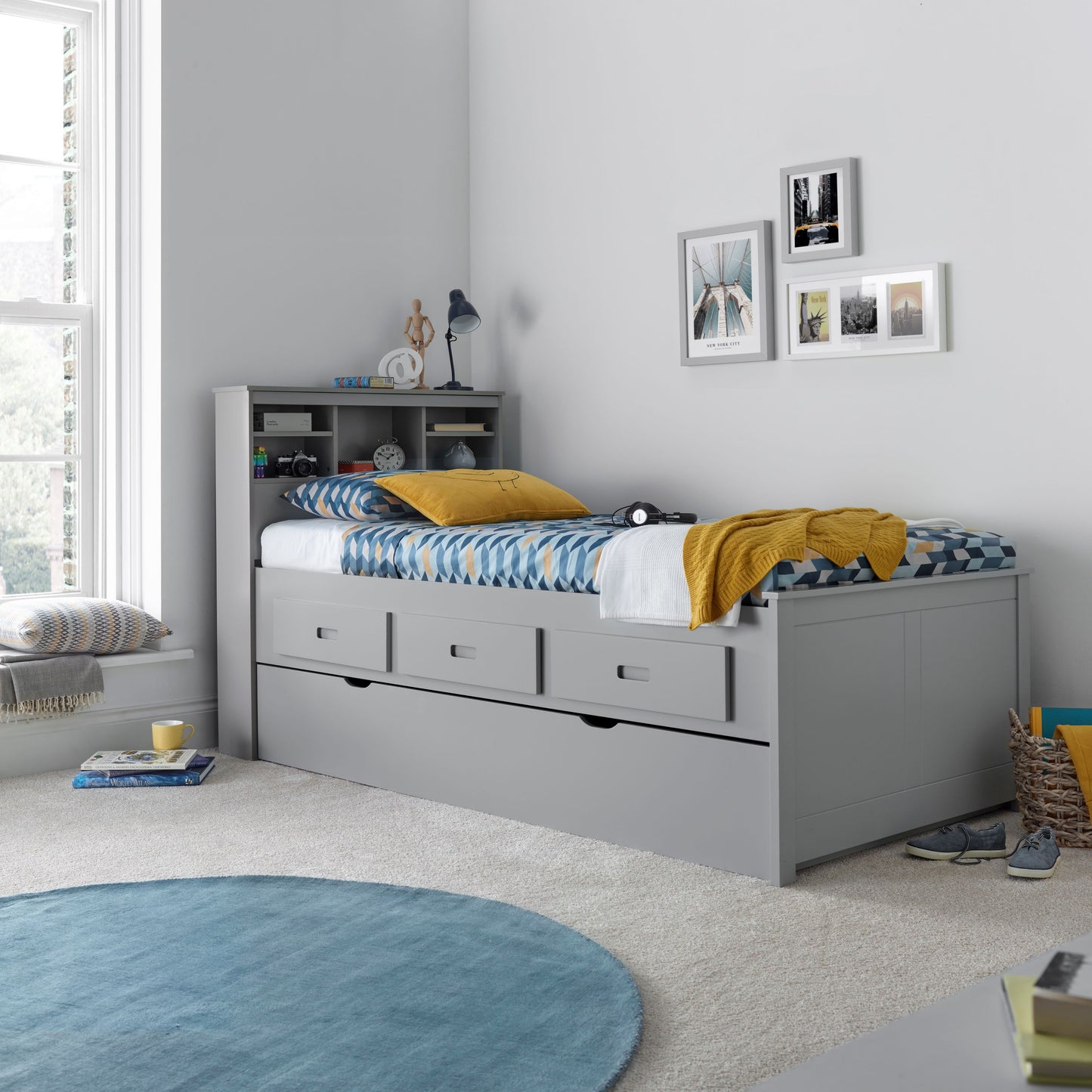 Veera Guest Bed With Trundle (White or Grey)