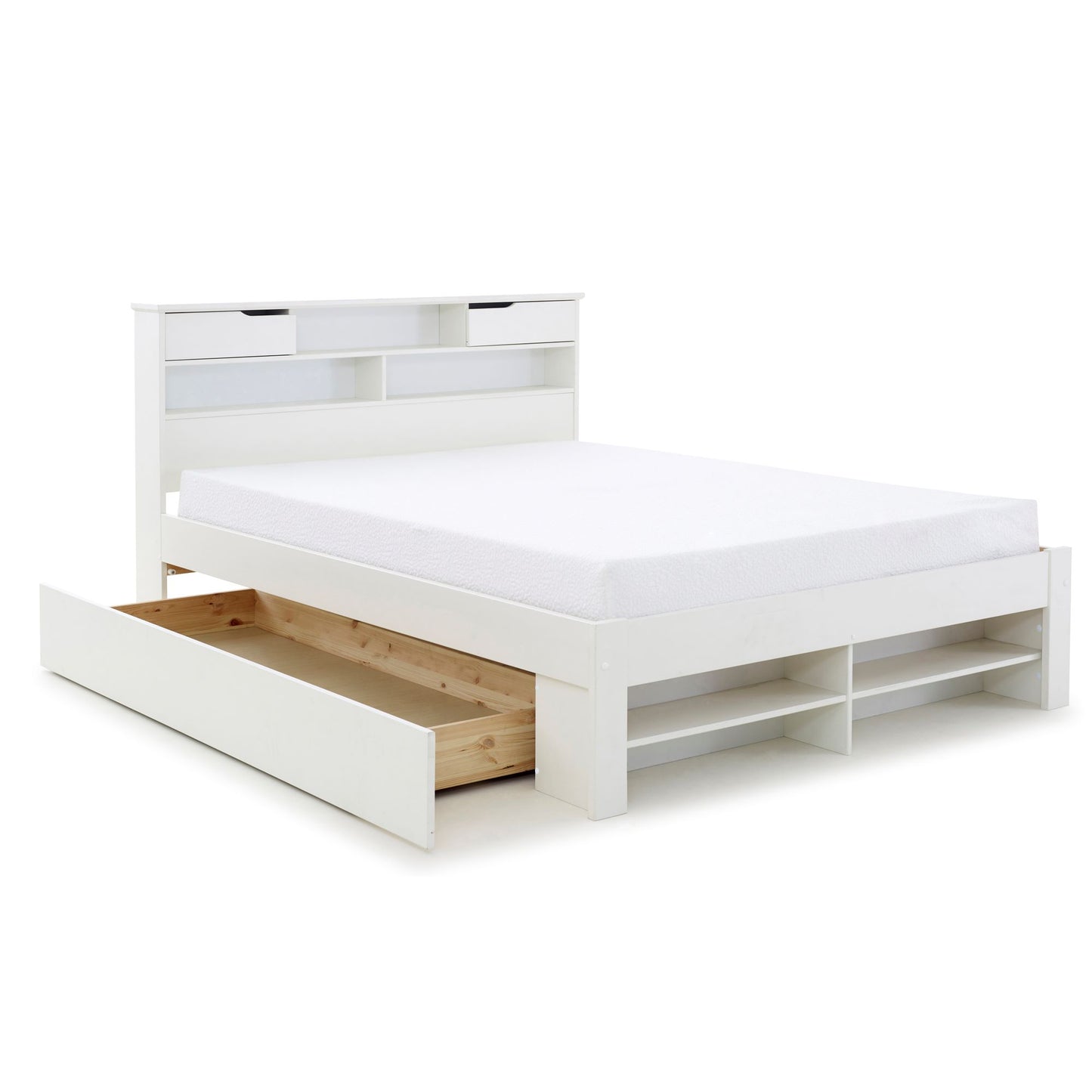 Fabio wooden bed with plenty of storage space (white, grey)