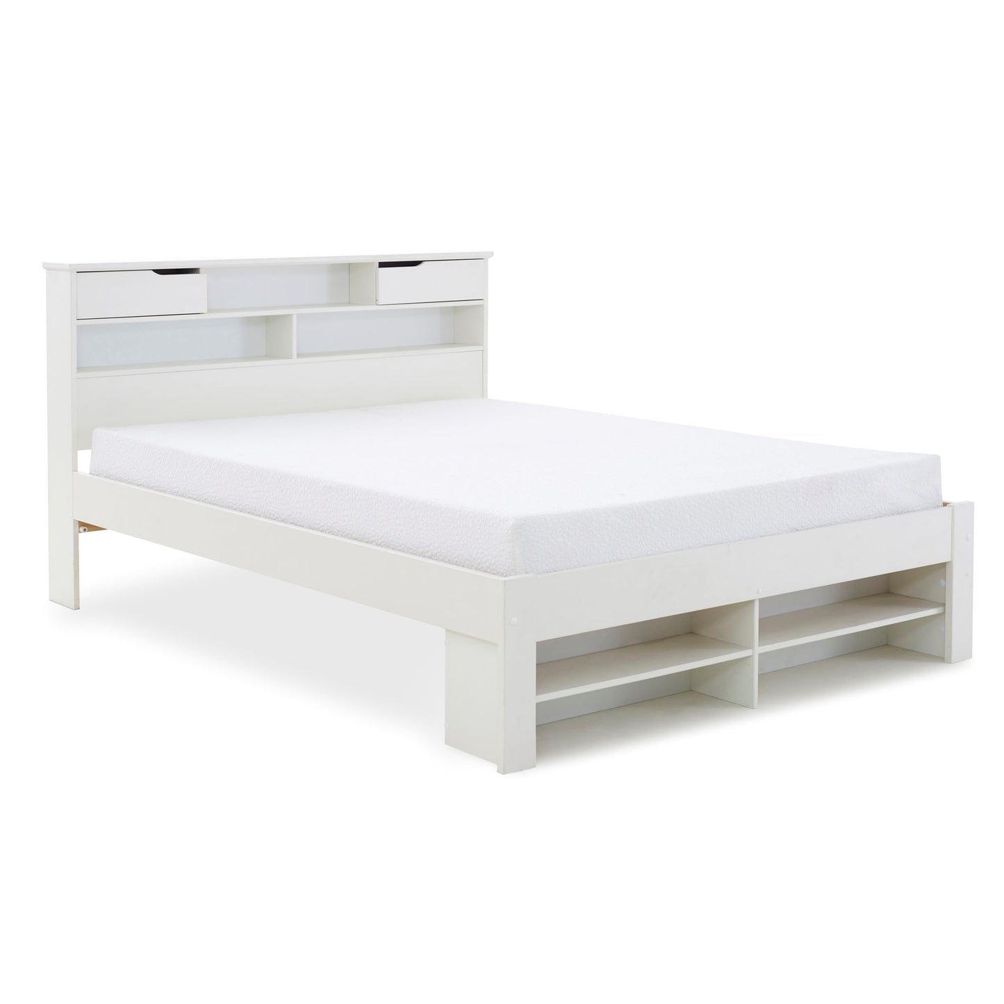 Fabio wooden bed with plenty of storage space (white, grey)