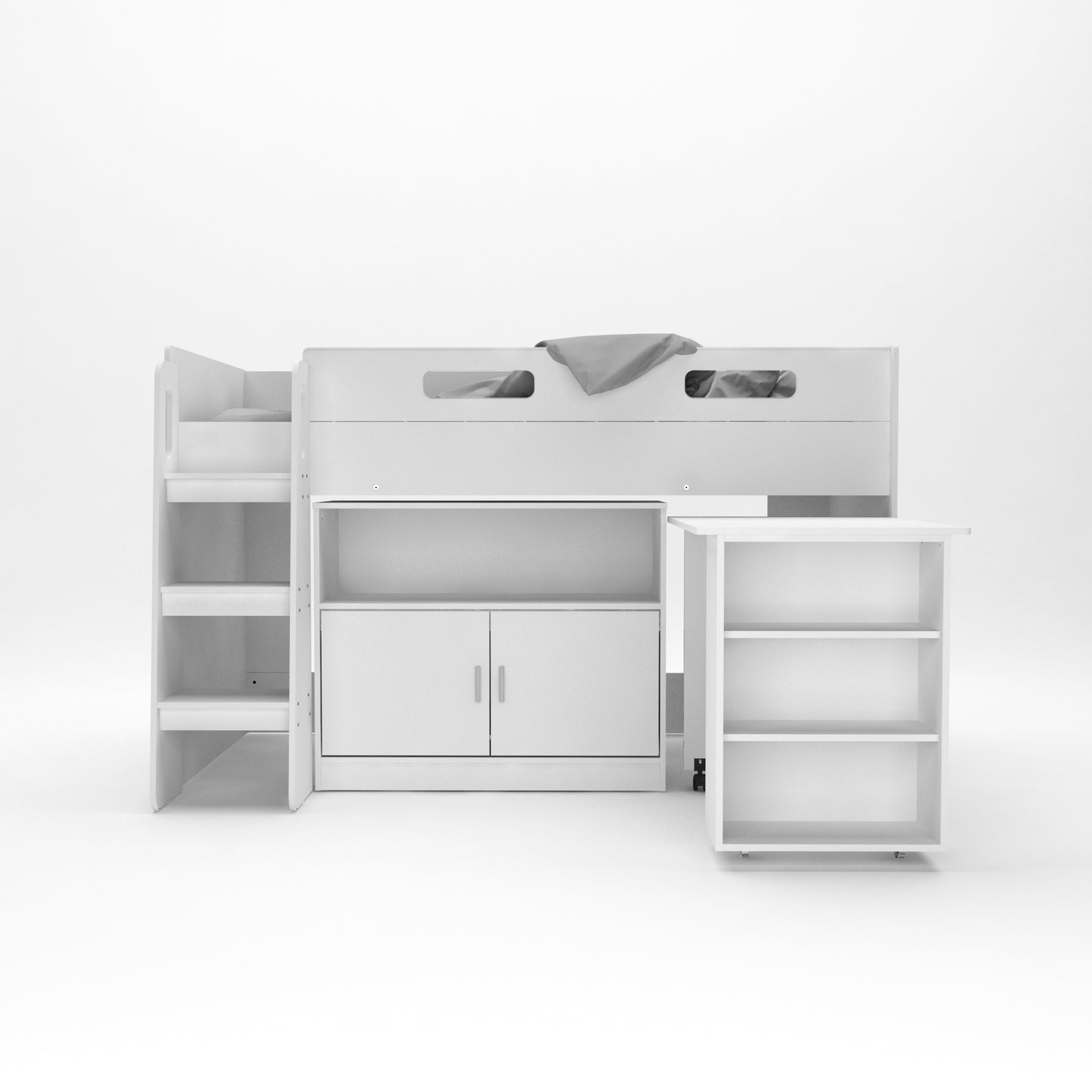 Storage Mid Sleeper with Desk and Cupboard (White)