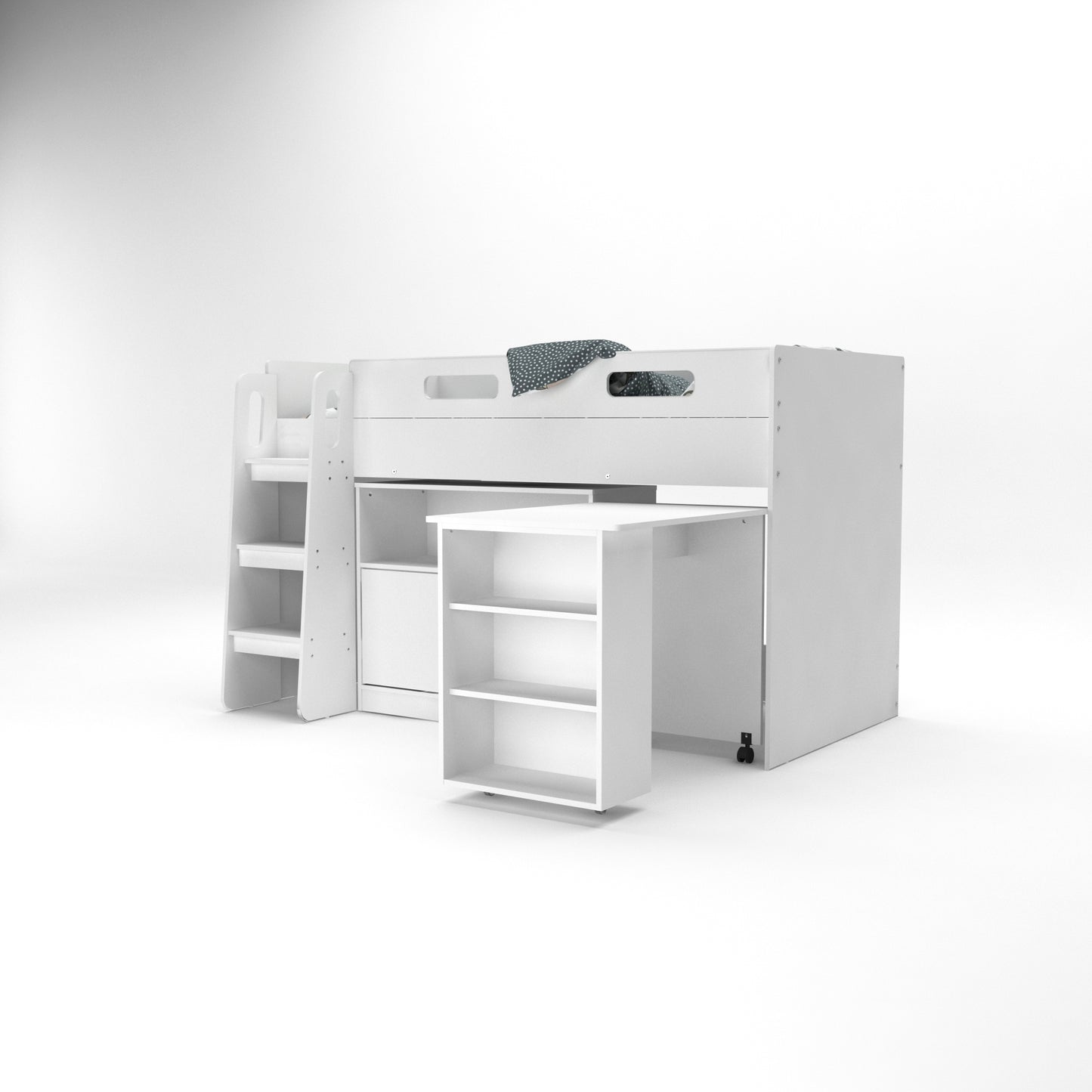 Storage Mid Sleeper with Desk and Cupboard (White)