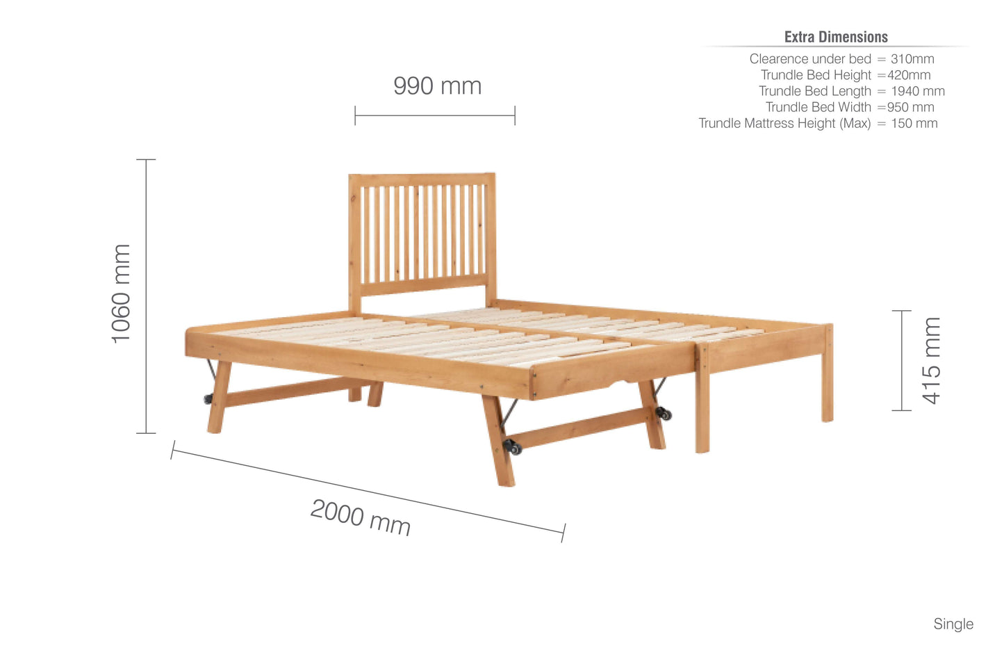 BUXTON Guest Bed - Honey Pine