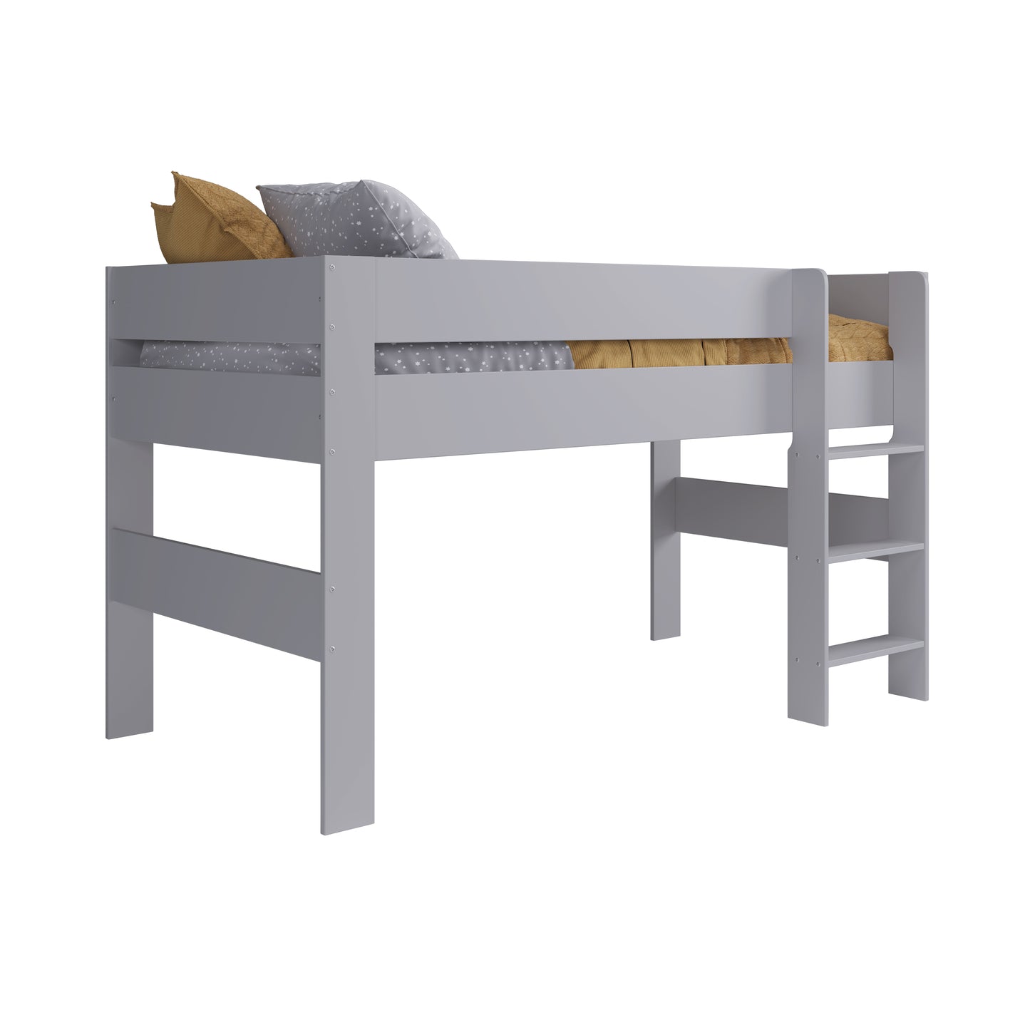 Childrens Mid Sleeper Bed with Desk and Cupboard (White or Grey)