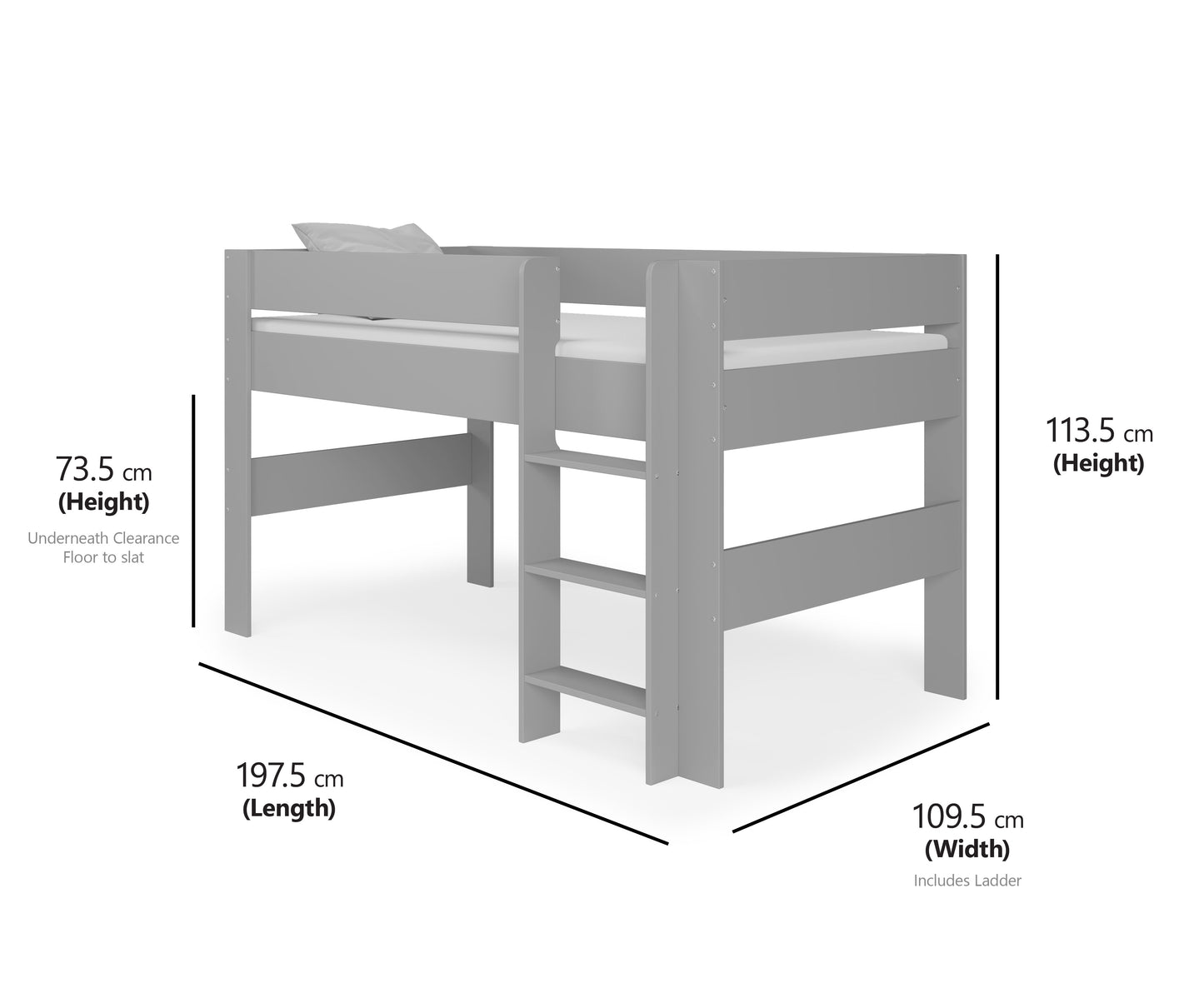 Childrens Mid Sleeper - Grey & White