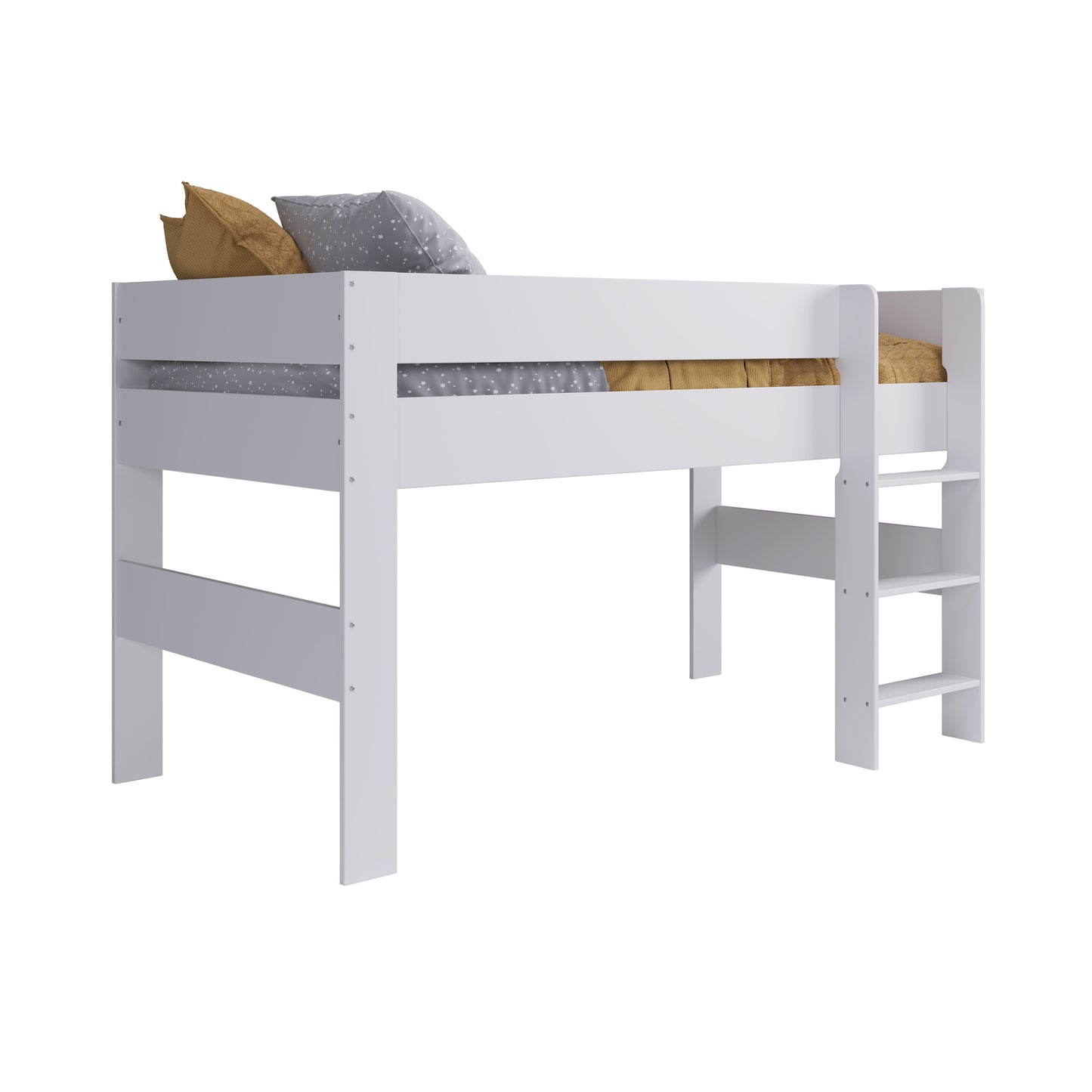 Childrens Mid Sleeper Bed with Desk and Cupboard (White or Grey)