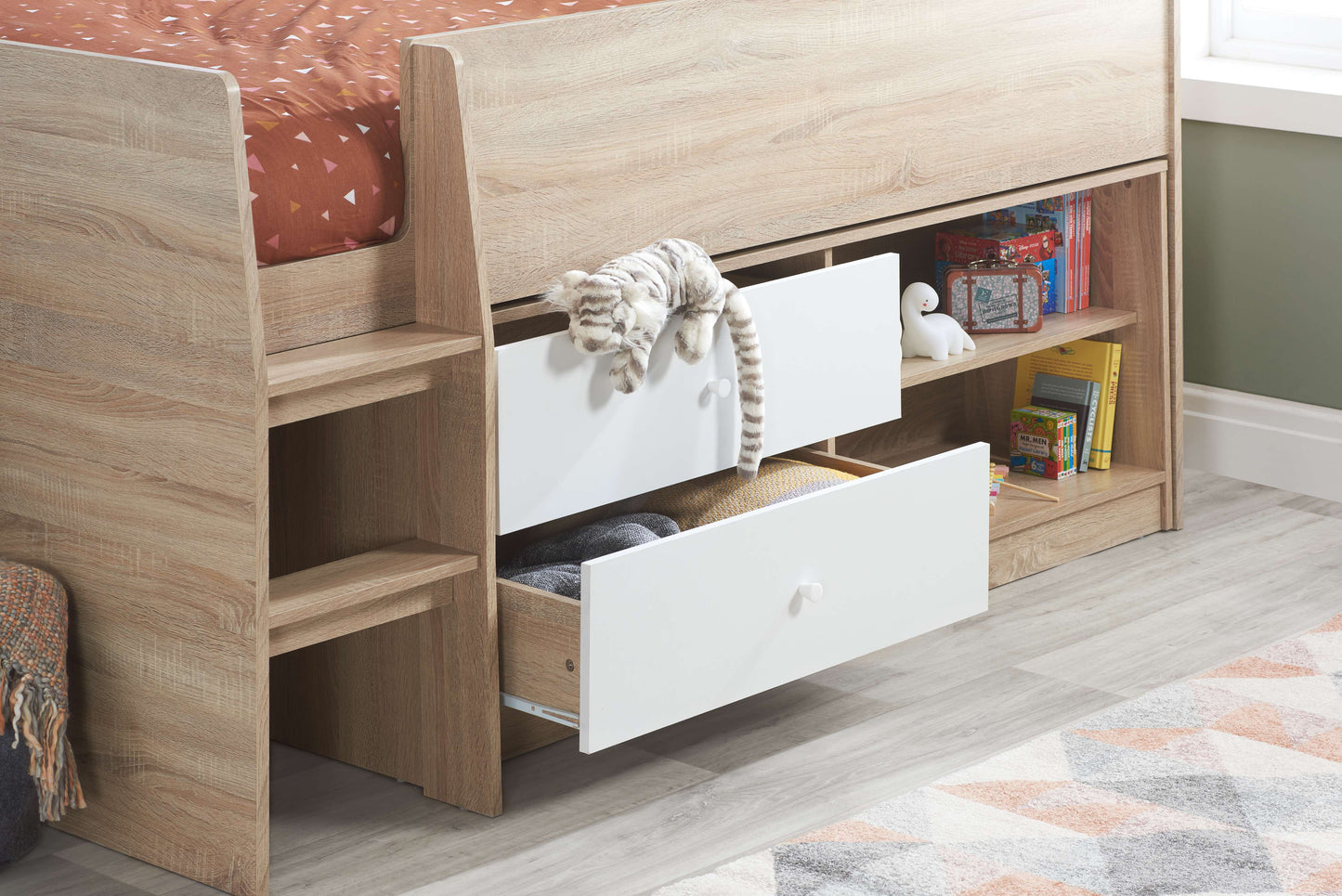 Leyton Cabin Kids Bed White & Oak Effect