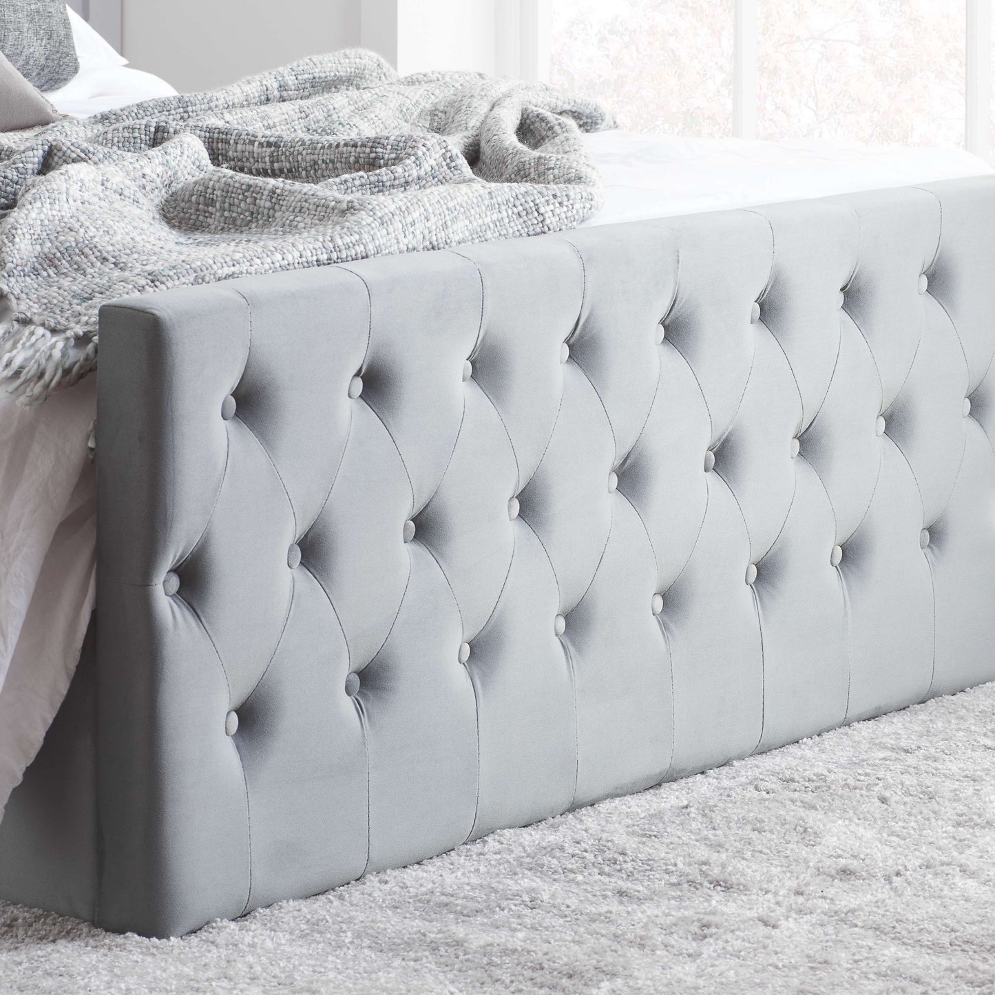 MARQUIS Grey Velvet Ottoman Bed