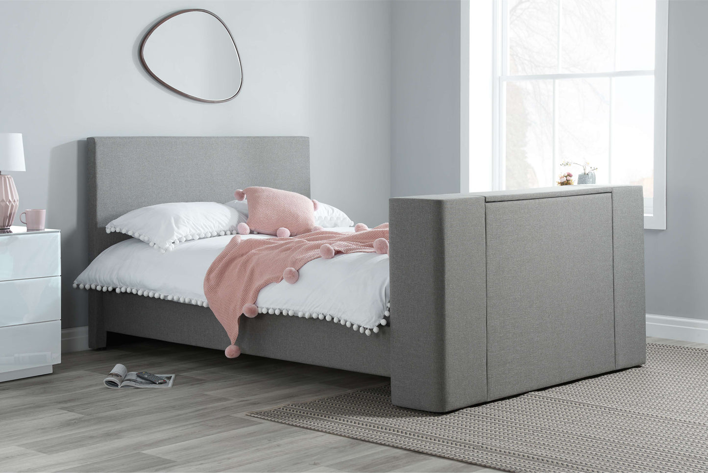 PLAZA Fabric TV Bed - Grey