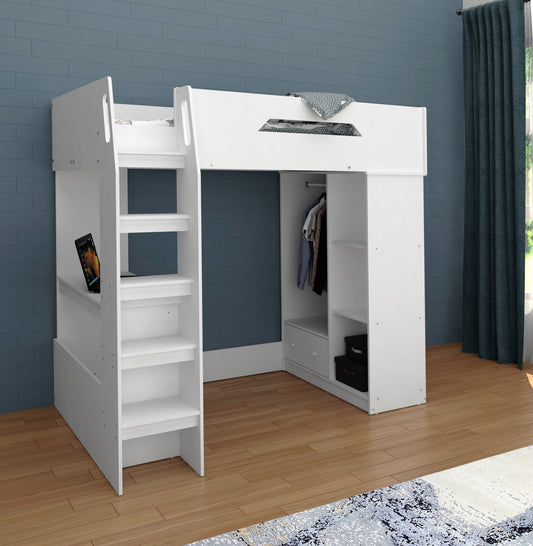 High Storage Mid Sleeper with Cupboard (White)